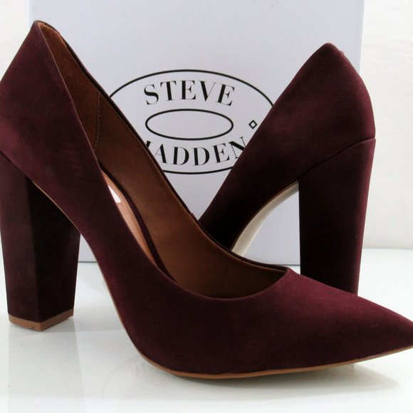 Steve Madden Primpy Pointed Toe Block Heel Dress Pumps Burgundy Nubuck Size 9.5 - Picture 7 of 8